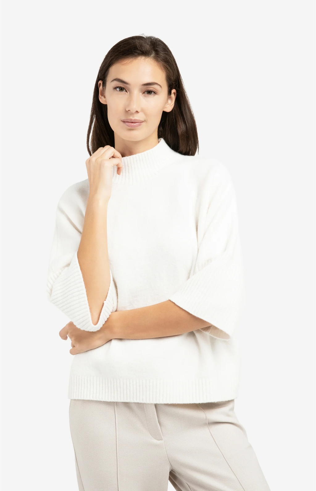 YAYA | Trui Met Geribde Driekwart Mouwen En Opstaande Hals