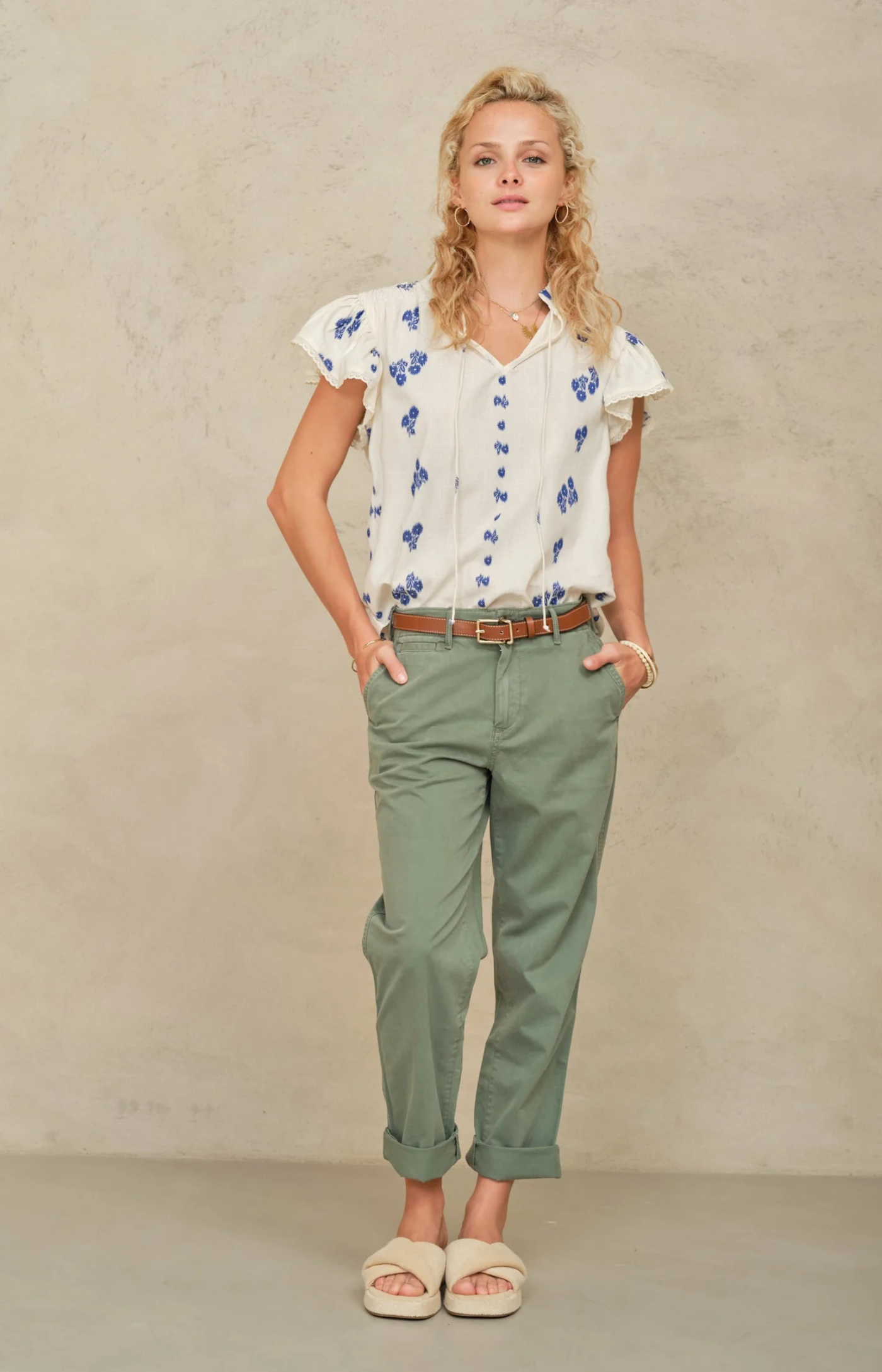 M.A.B.E | Iris Frill Short Sleeve Top Blue