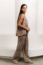 YAYA | Luchtige broek met leopard print - milk brown dessin - 01-301207-507