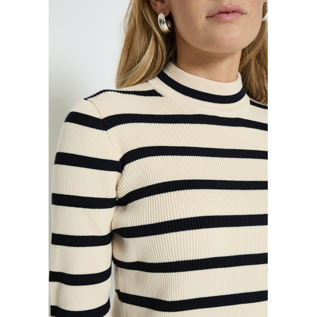Minus | Maluma high neck knit pullover - black striped - MI6004