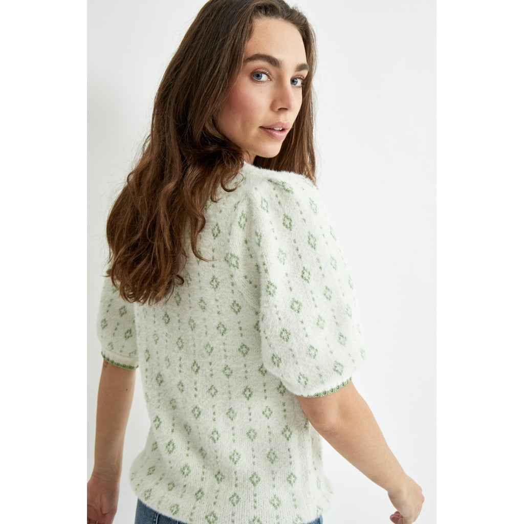 Peppercorn | Rebecca 3/4 sleeve knit pullover - cloud dancer jacquard - PC7485