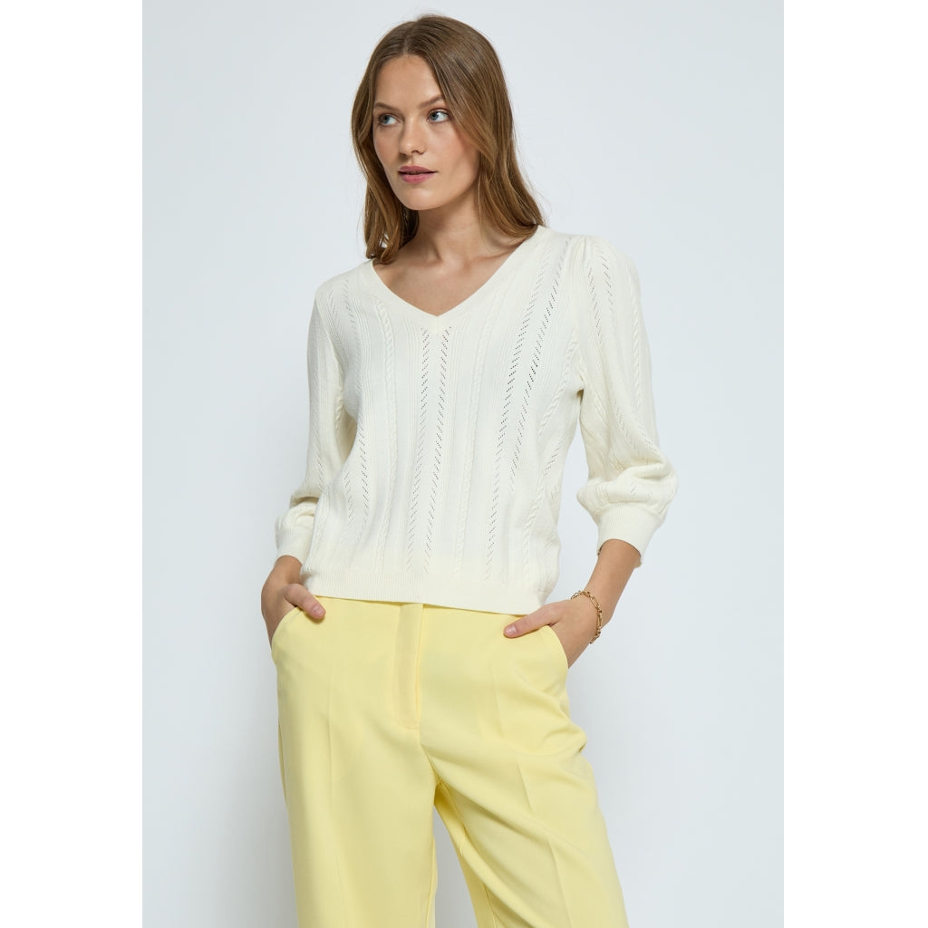 Peppercorn | Rosalia 3/4 sleeve v-neck pullover - cloud dancer - PC7829