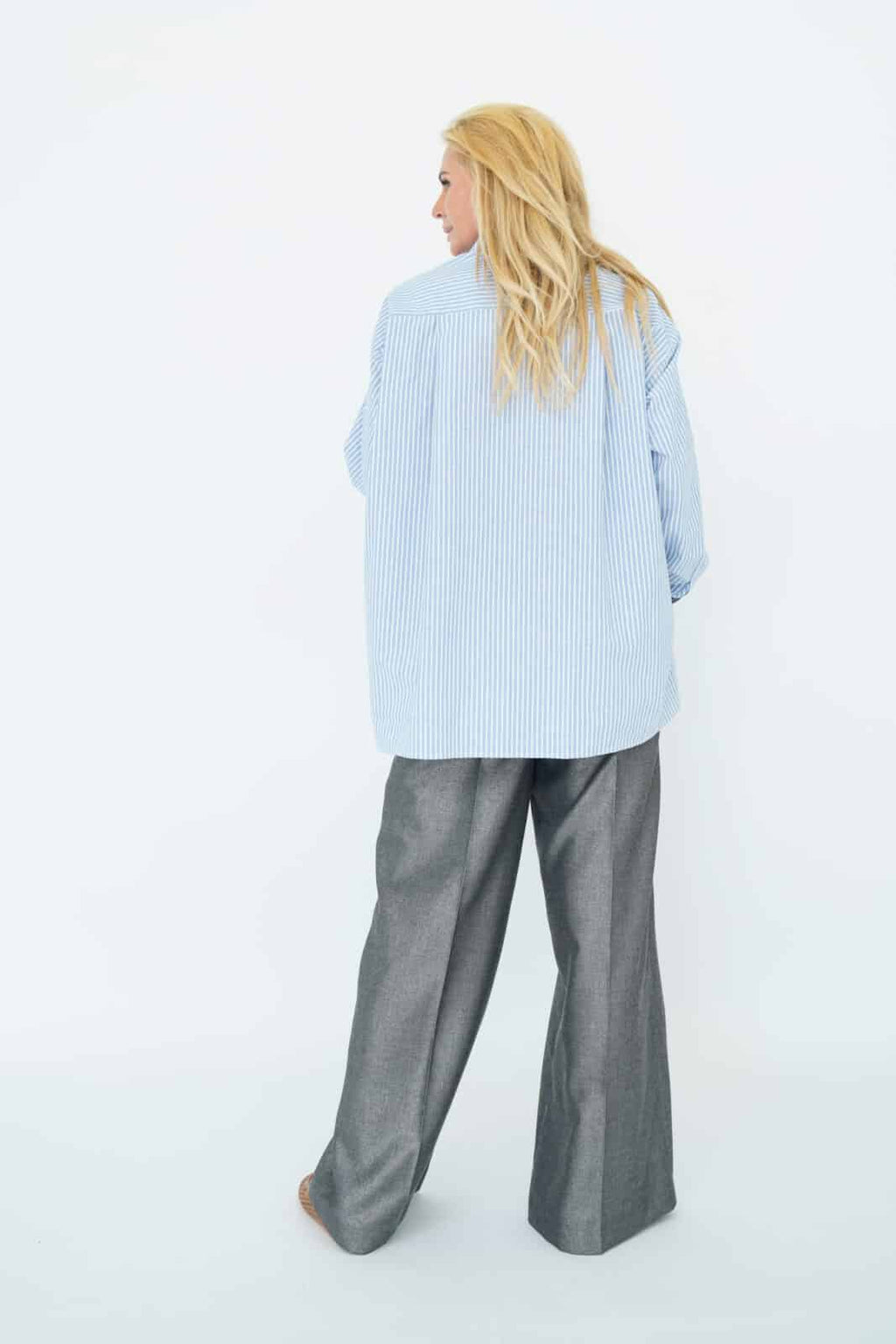 EST'SEVEN | SOUTH BLOUSE Blue – White Oxford Digi Stripe