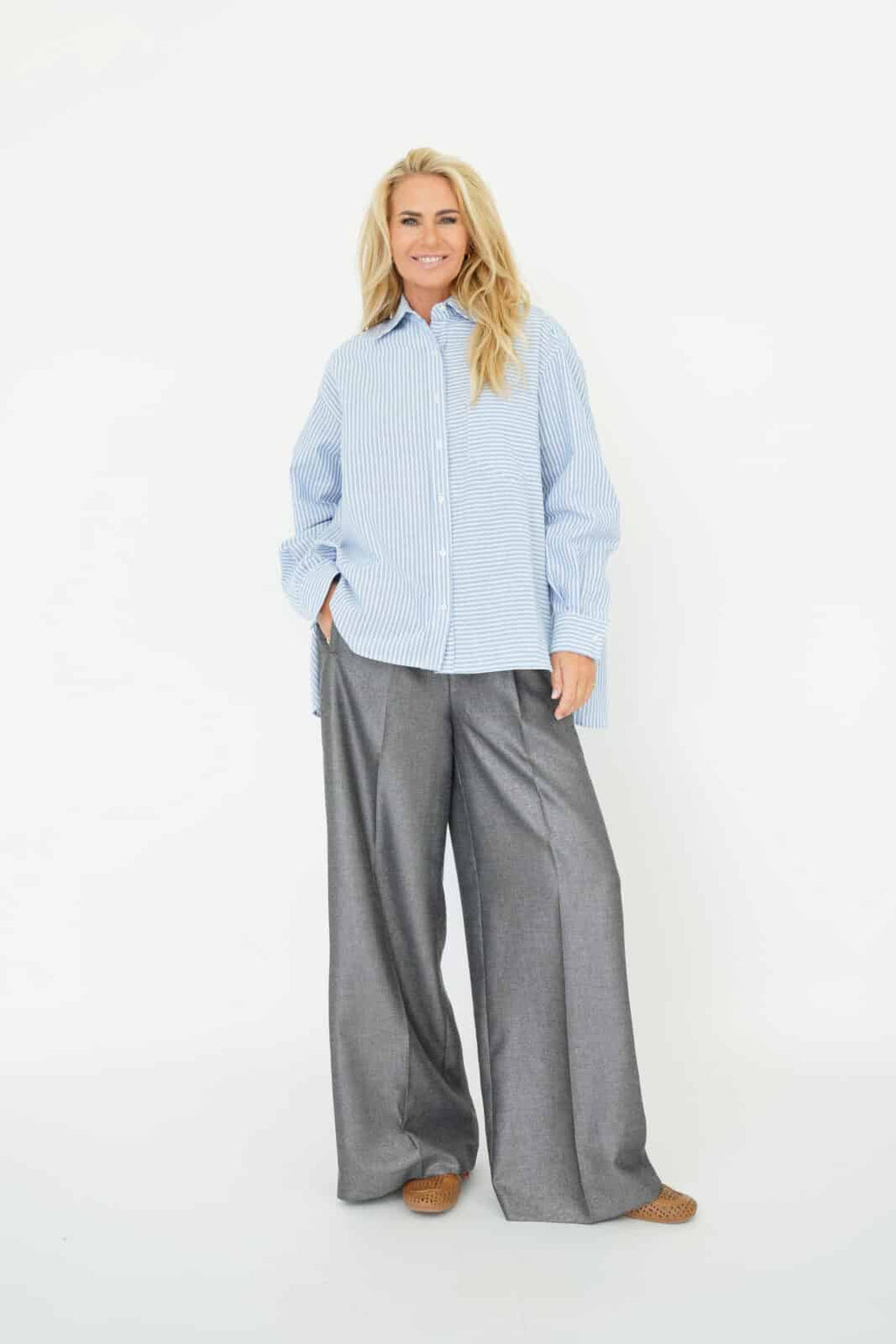 EST'SEVEN | SOUTH BLOUSE Blue – White Oxford Digi Stripe