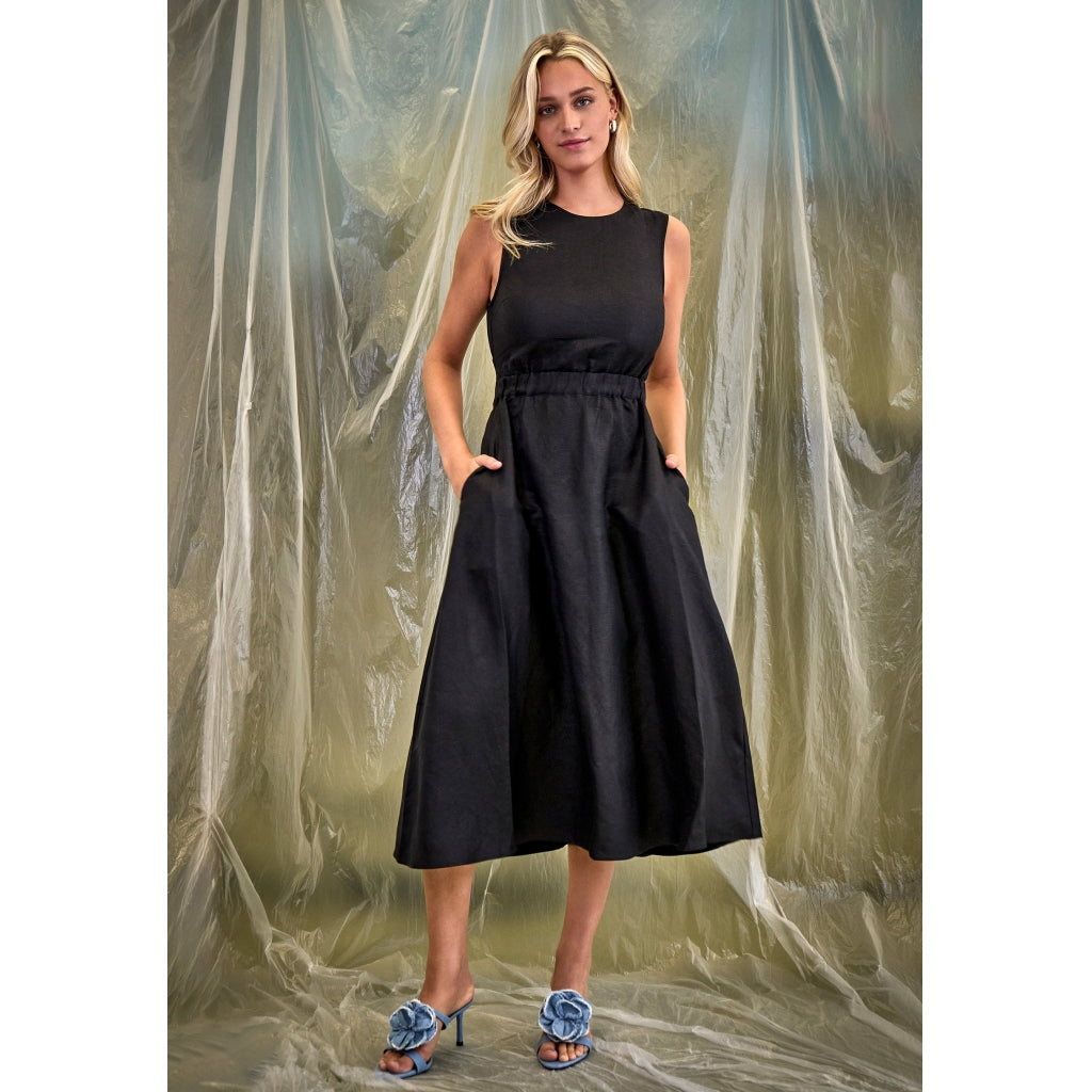 Minus | Sabbi midi linnen dress - black - MI6560