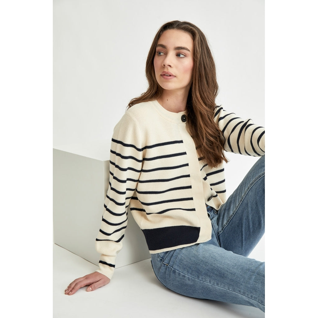 Peppercorn | Sara round neck knit cardigan - navy stripe - PC7461