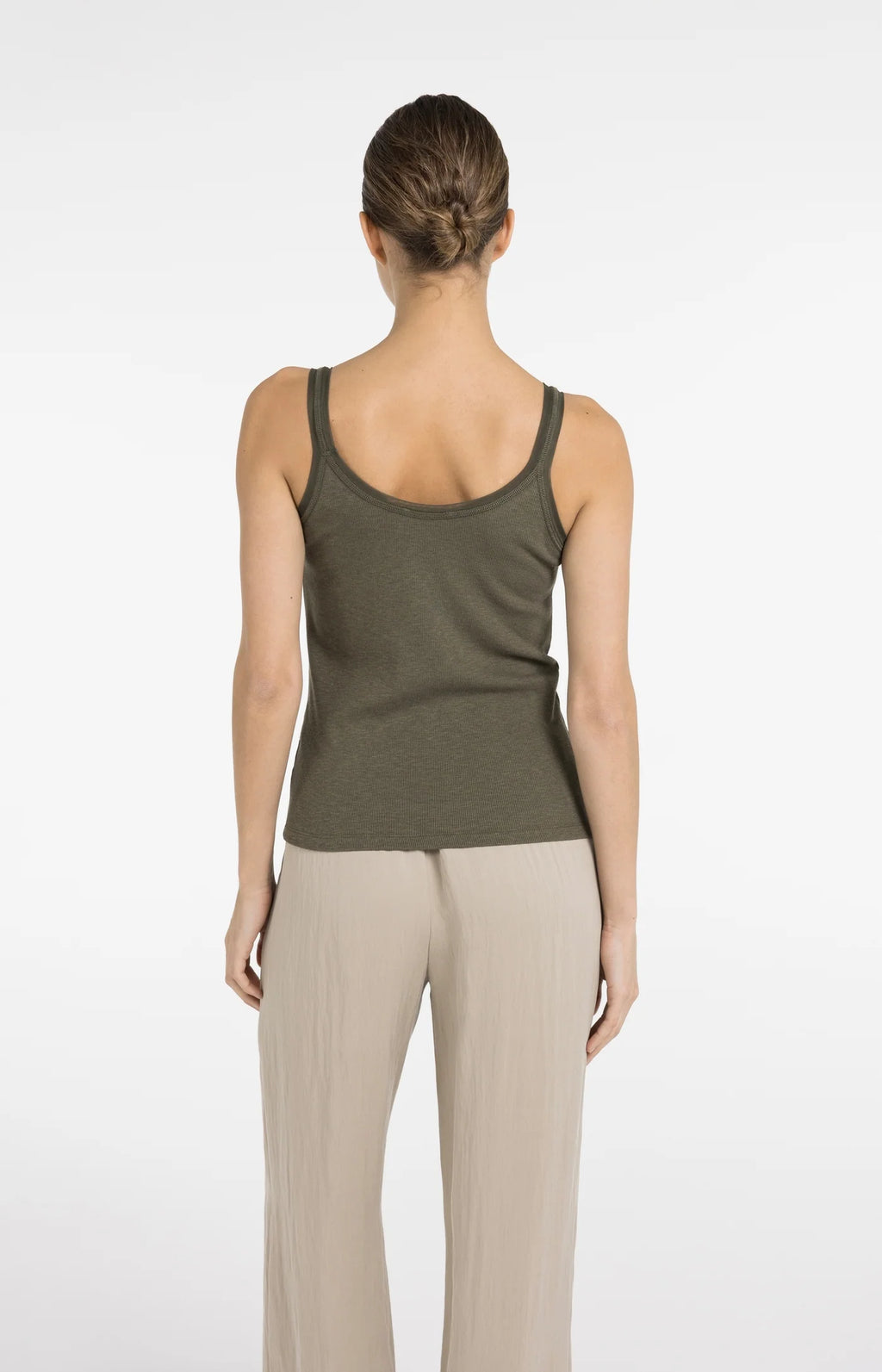 YAYA | Singlet Met Mesh Afwerking Army Green