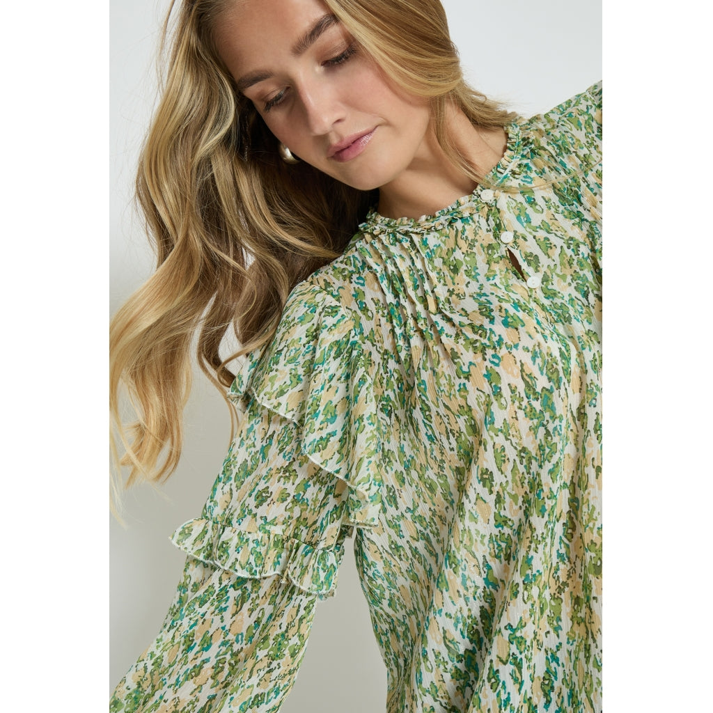 Peppercorn | Sophie long sleeve blouse - guacamole green print - PC7442