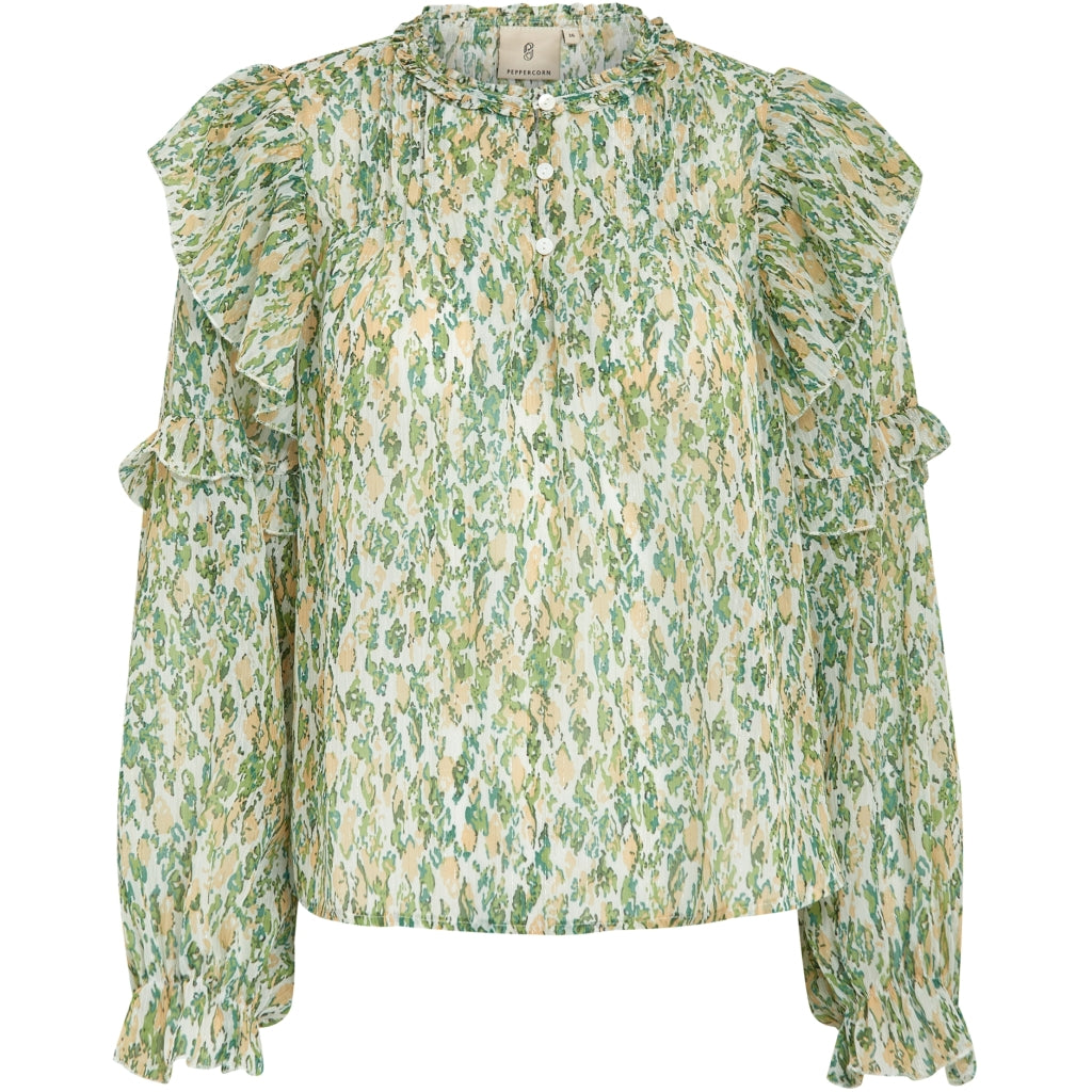 Peppercorn | Sophie long sleeve blouse - guacamole green print - PC7442