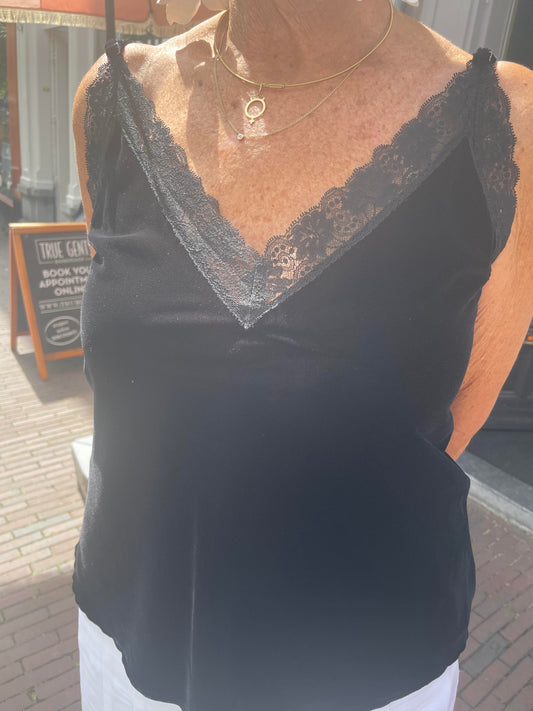 Milla by Greek Archaic Kori | top velvet straps lace trim - black - W25K-140881