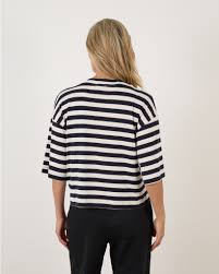 Penn & Ink N.Y | t-shirt stripe - navy-ecru W25T1188