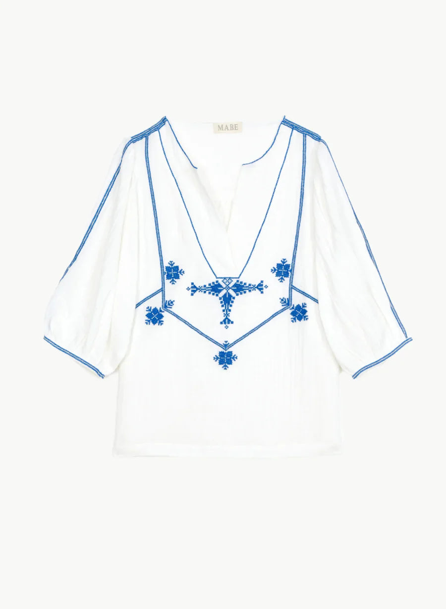 M.A.B.E | Vivien Top - Ivory/ Blue - 640259