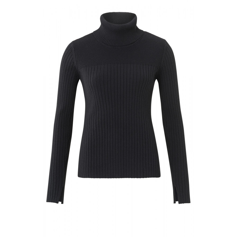 YAYA | sweater with removable collar long sleeve and rib details BLACK
