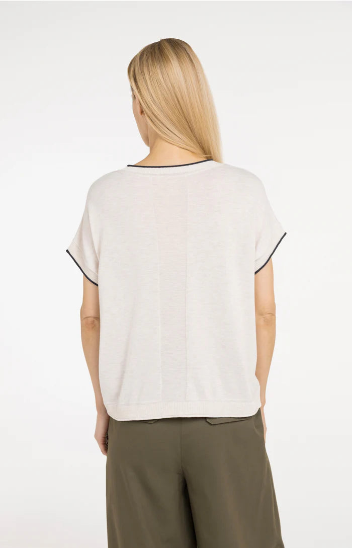 Yaya | Gebreide Top met Korte Mouwen en Omgeslagen Randen Cloud Creme White Melange
