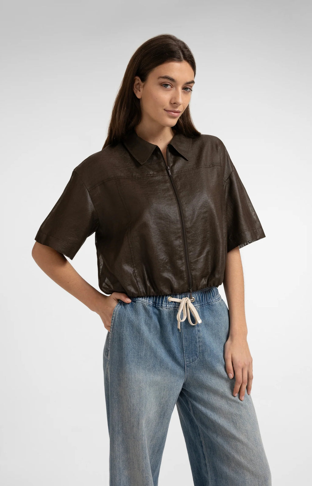 YAYA | Blouse Jacket Coated Finish Delicioso Brown