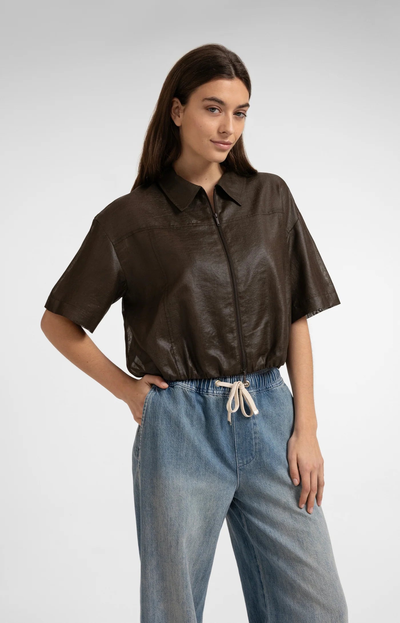YAYA | Blouse Jacket Coated Finish Delicioso Brown