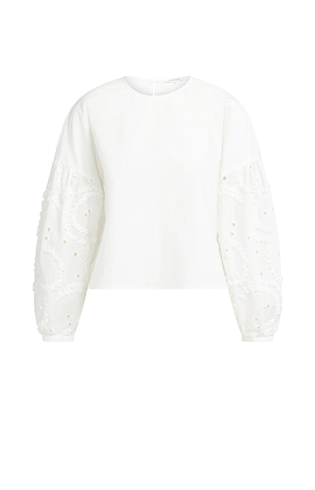 YAYA | Blouse Met Geborduurde Mouwen En Ronde Hals Snowfade White