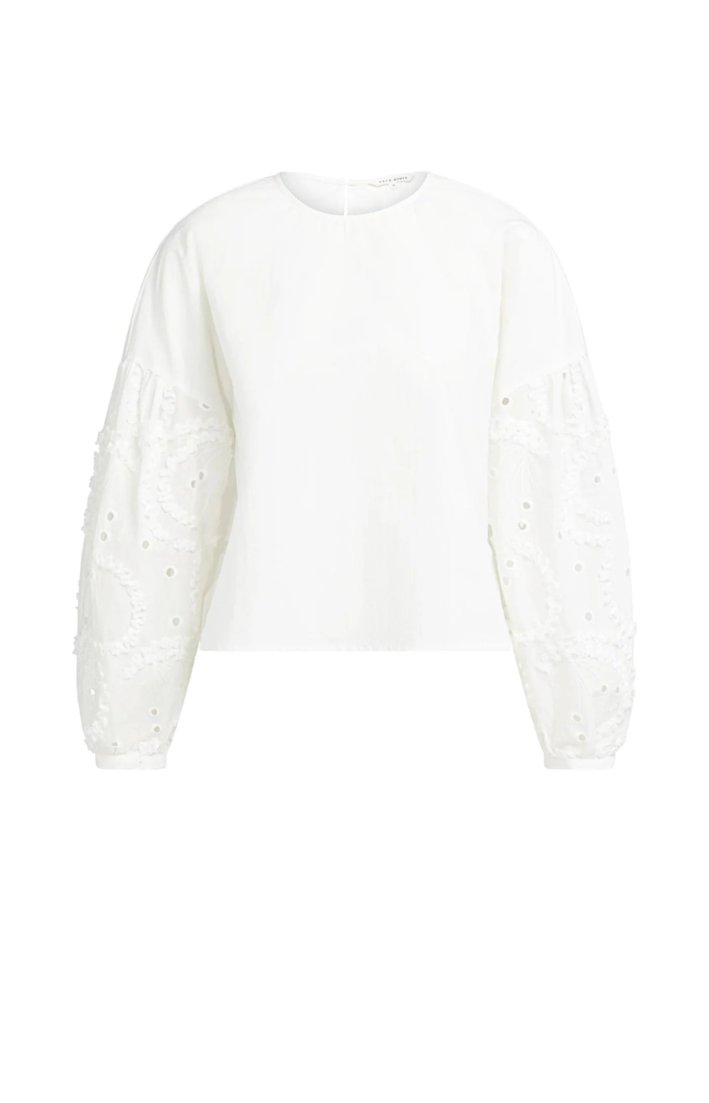 YAYA | Blouse Met Geborduurde Mouwen En Ronde Hals Snowfade White