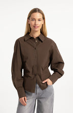 YAYA | Blouse With Waist Accent And Pleat Detail Slate Black Brown