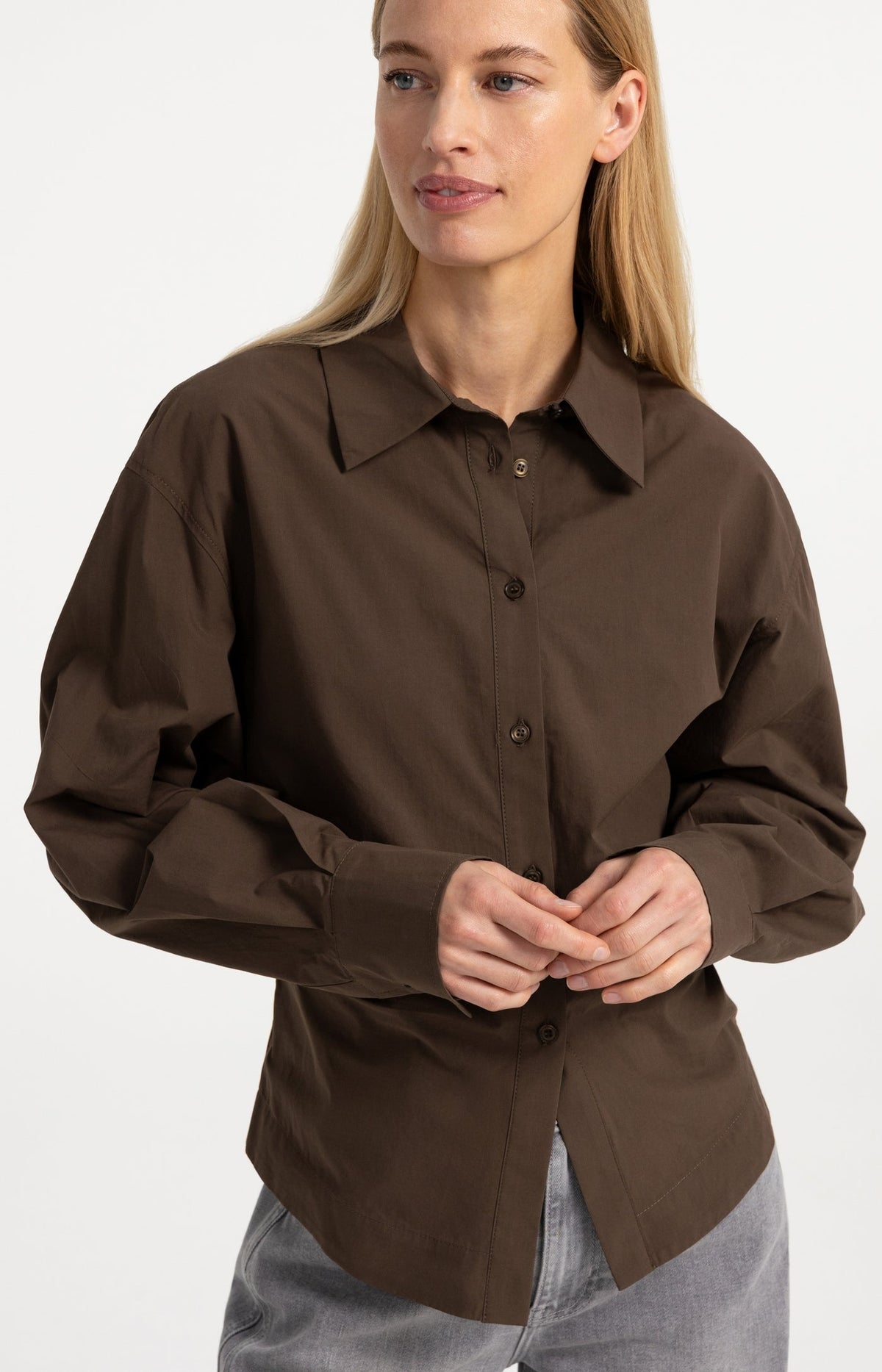 YAYA | Blouse With Waist Accent And Pleat Detail Slate Black Brown
