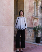 Greek Archaic Kori | blouse roots l/s gatherings - beige/black - S25k-540294