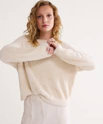 Summum Woman | boat neck sweater fake fur knit - ivory - 7s5880-8014