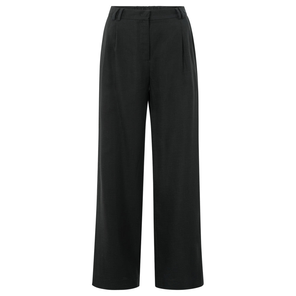 YAYA | Broek van linnenmix met wijde pijpen - washed black - 01-301196-505