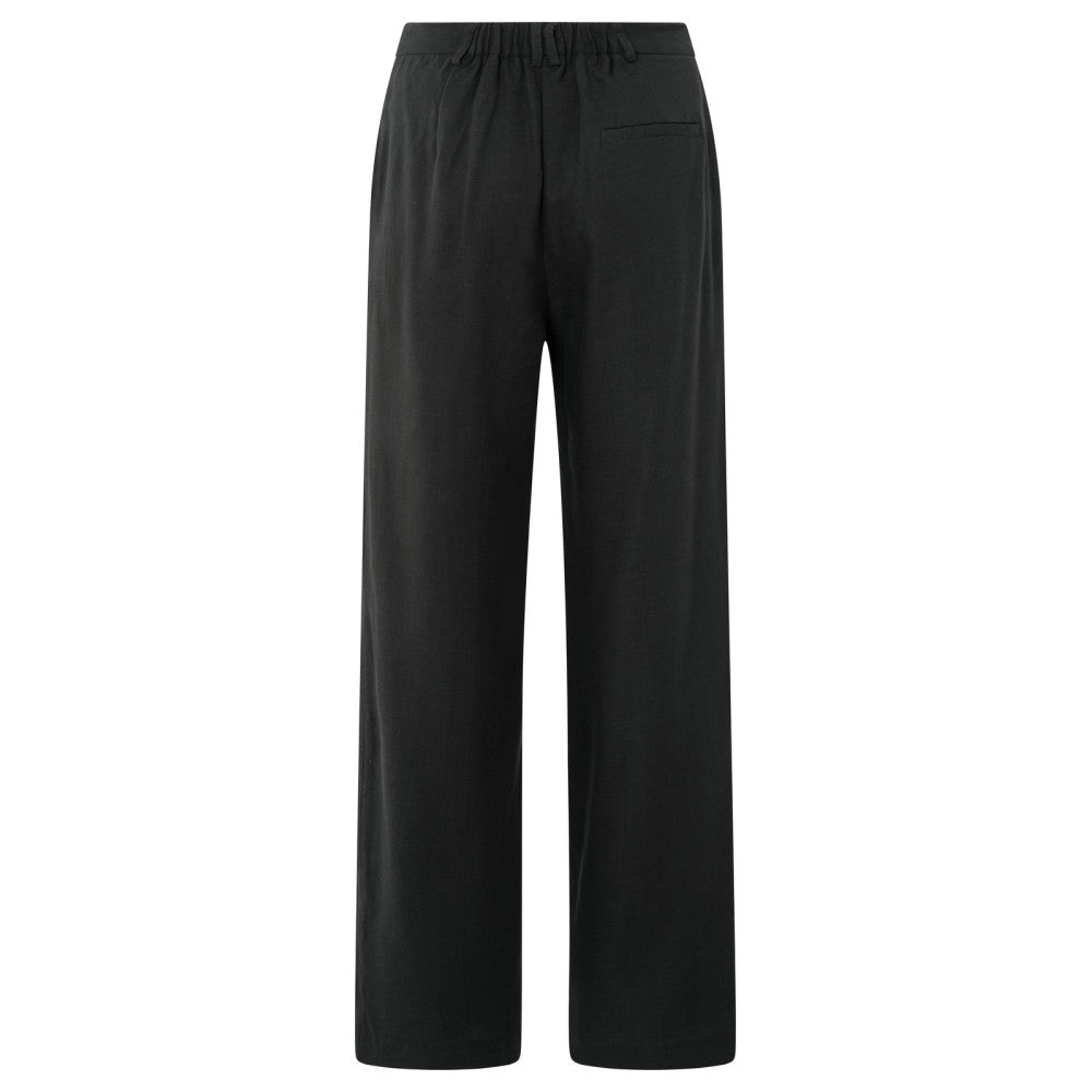 YAYA | Broek van linnenmix met wijde pijpen - washed black - 01-301196-505