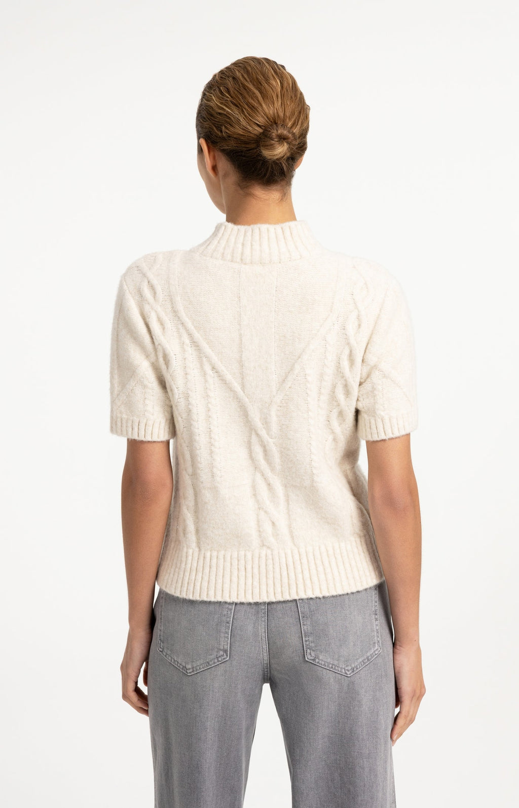 YAYA | Cable Knit Sweater With Short Sleeves  Off White Melange