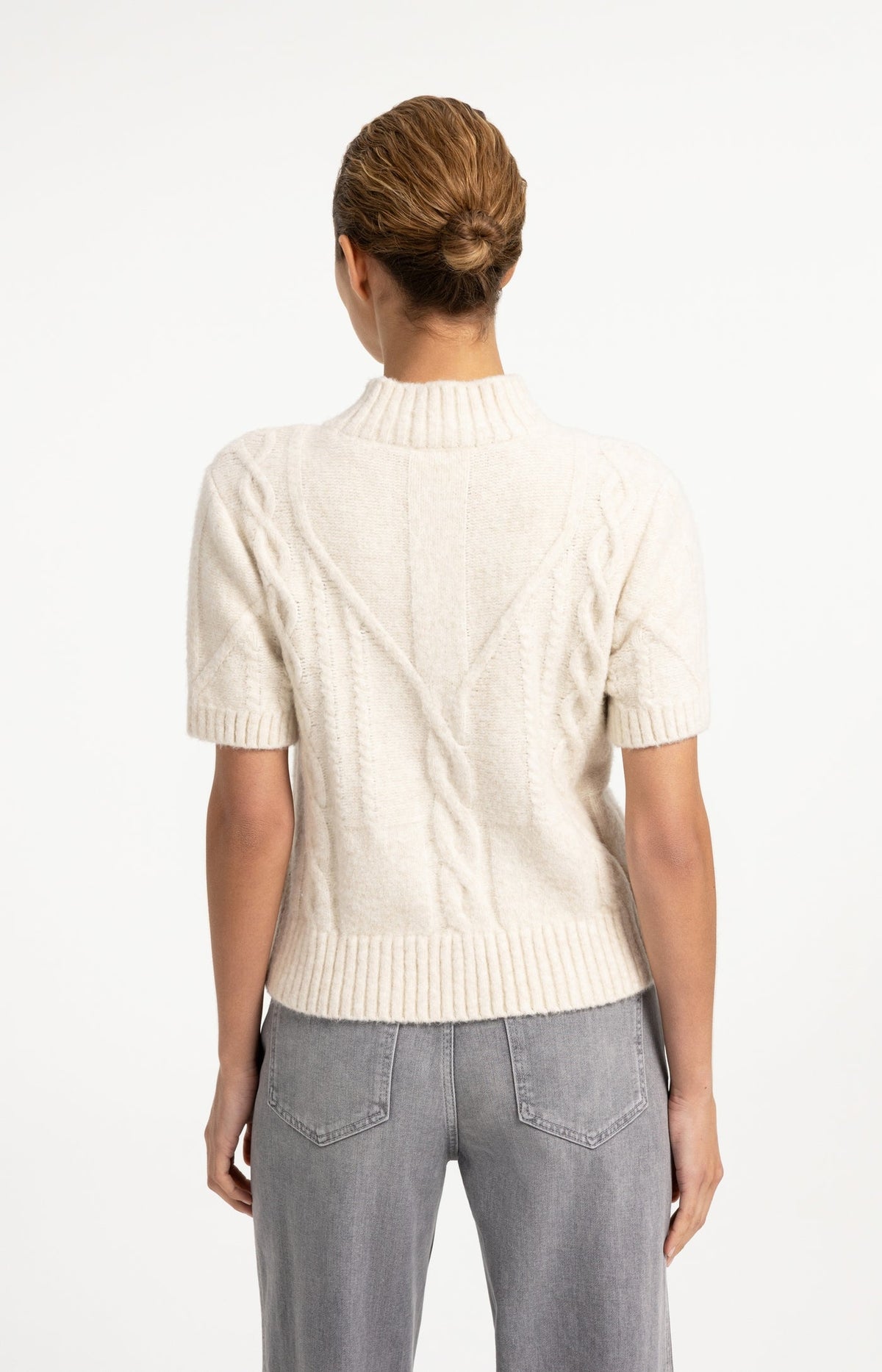 YAYA | Cable Knit Sweater With Short Sleeves  Off White Melange