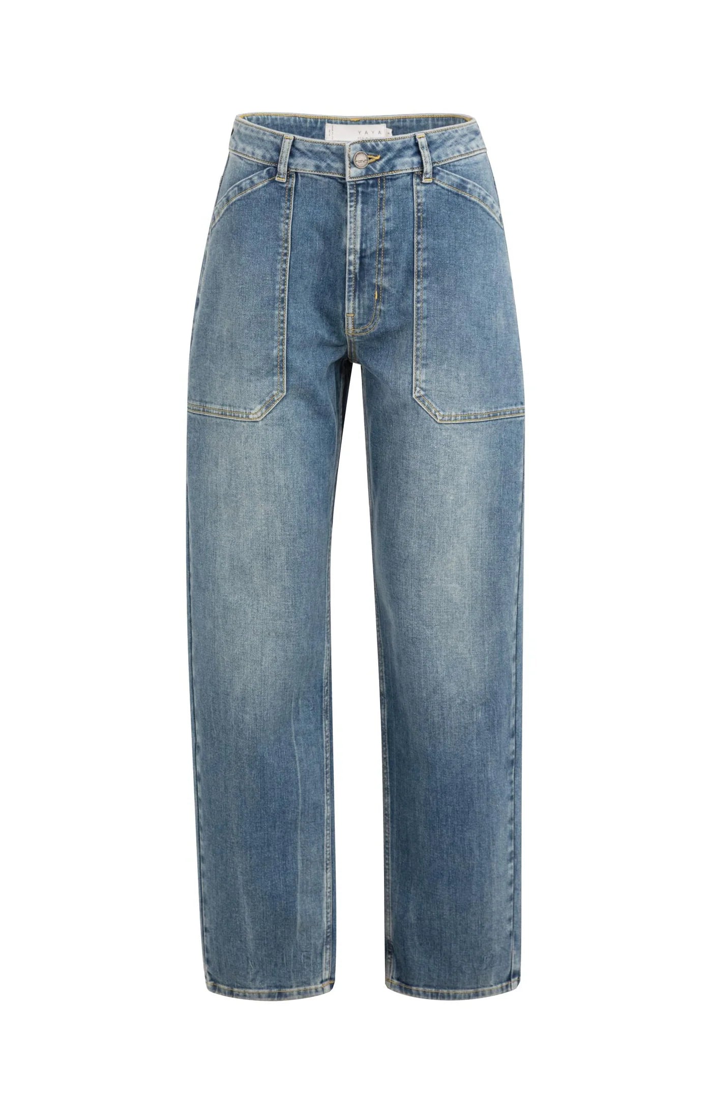 YAYA | Denim Cargobroek Met Laag Kruis En Wijde Pijpen Blue Denim