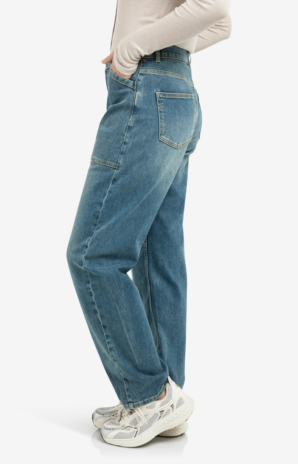 YAYA | Denim Cargobroek Met Laag Kruis En Wijde Pijpen Blue Denim