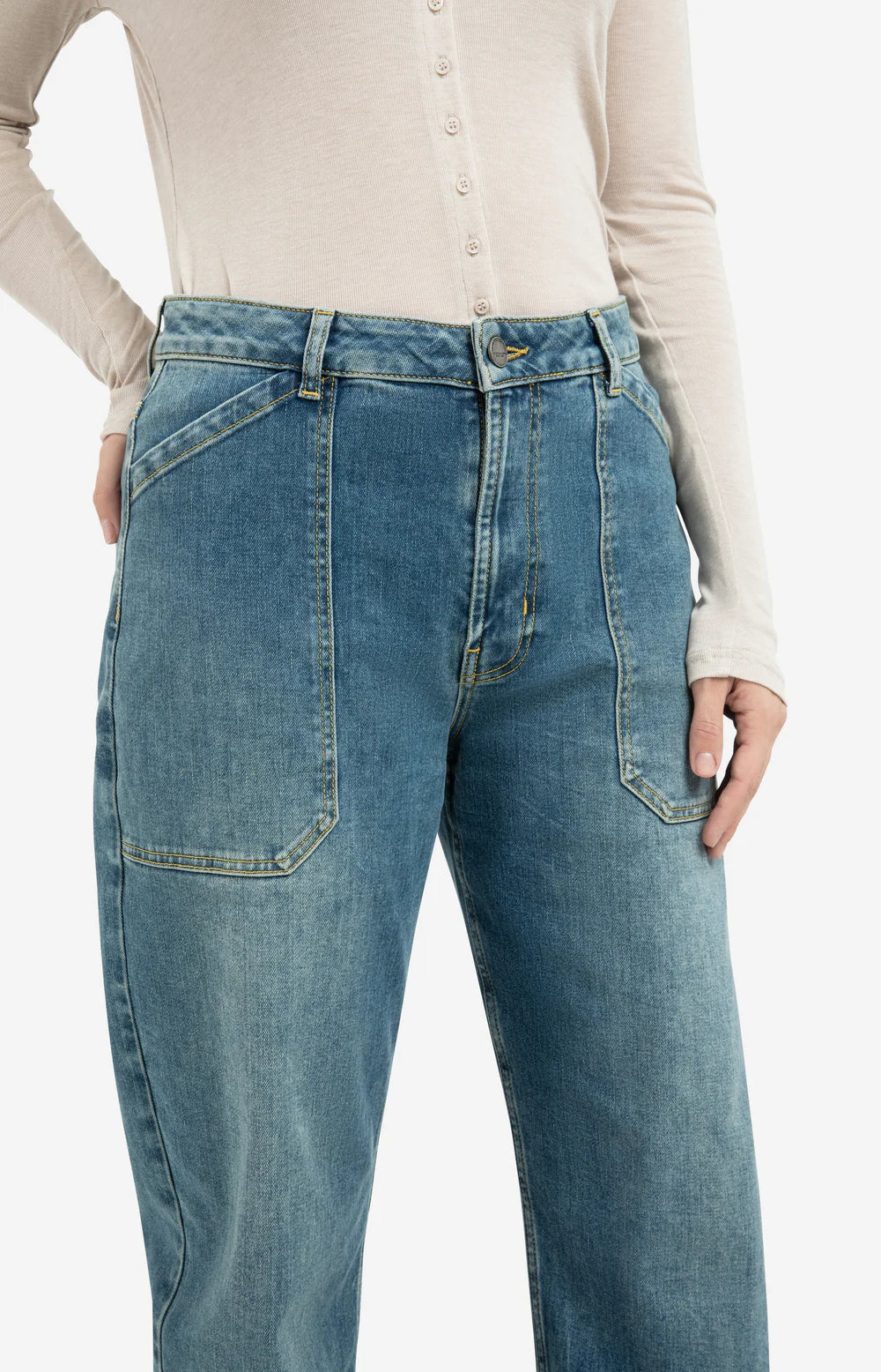 YAYA | Denim Cargobroek Met Laag Kruis En Wijde Pijpen Blue Denim