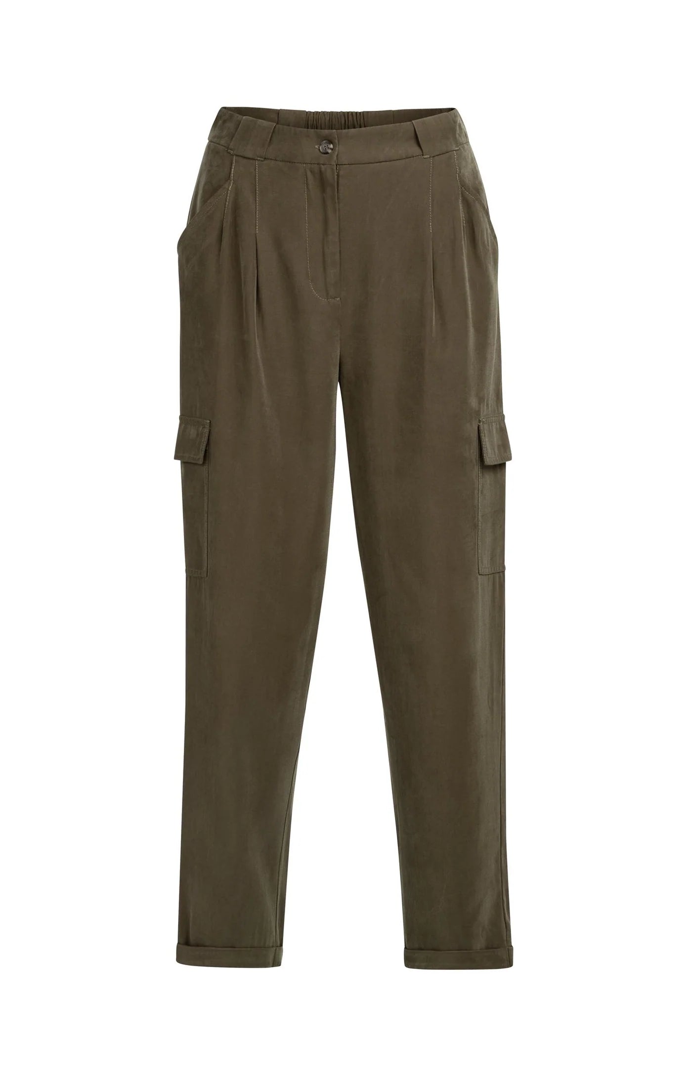 YAYA | Cargobroek Met Rechte Pijpen En Plooien Army Green