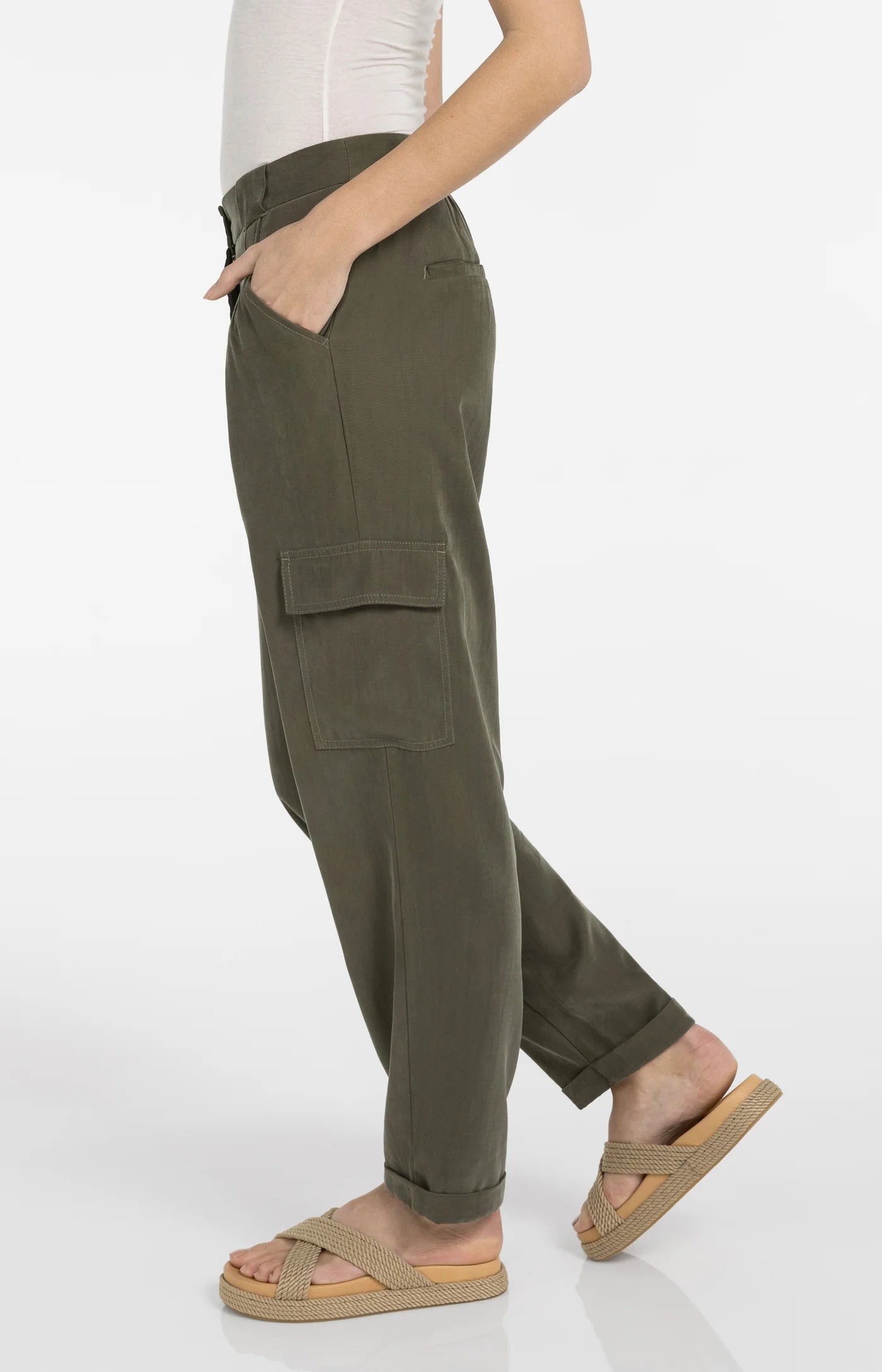 YAYA | Cargobroek Met Rechte Pijpen En Plooien Army Green