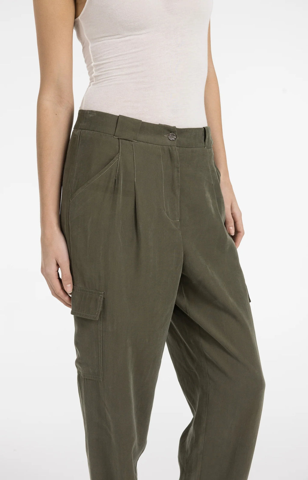YAYA | Cargobroek Met Rechte Pijpen En Plooien Army Green