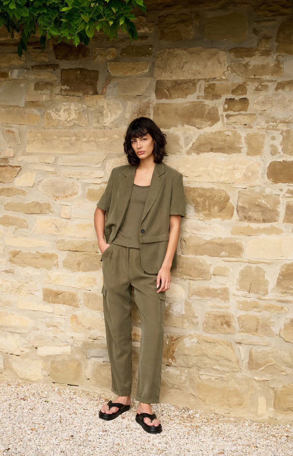 YAYA | Cargobroek Met Rechte Pijpen En Plooien Army Green