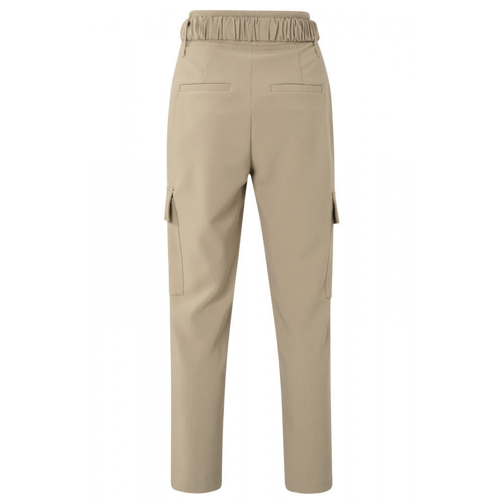 YAYA | High waisted cargo trousers with belt, zip fly and pockets - sand - 01-301092-310