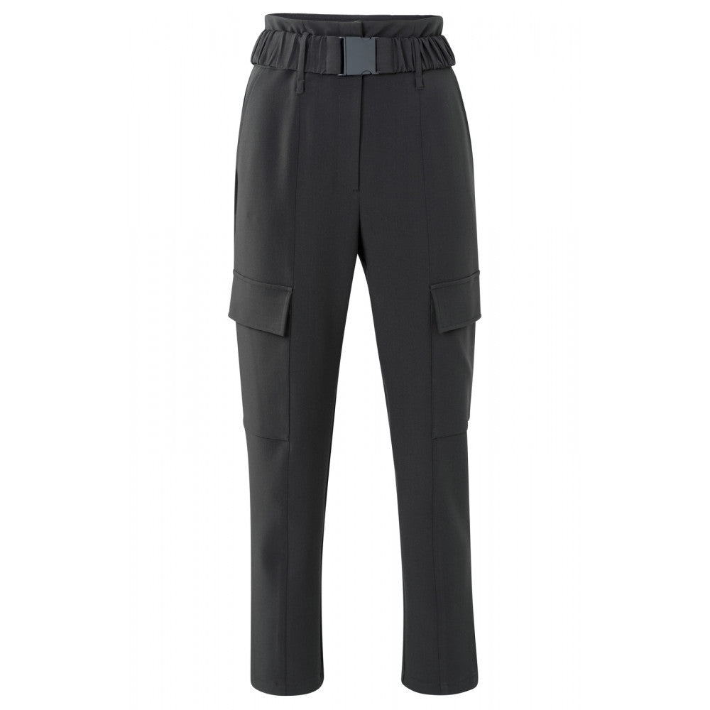 YAYA | High waisted cargo trousers with belt, zip fly and pockets - phantom - 01-301092-310