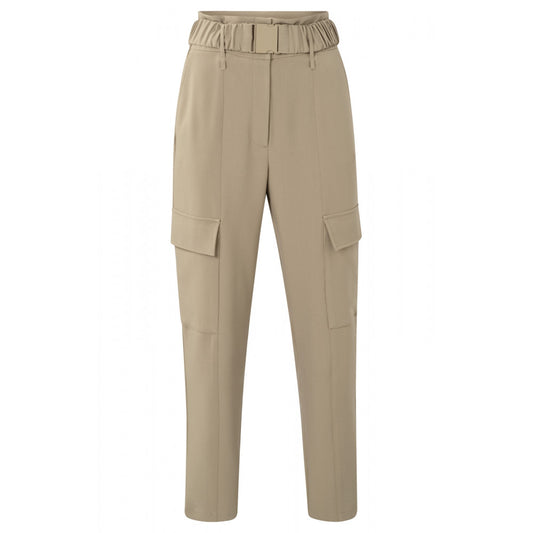 YAYA | High waisted cargo trousers with belt, zip fly and pockets - sand - 01-301092-310