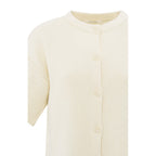 YAYA | Crèmekleurig vest met korte wijde mouwen en ronde hals - off-white knit - 01-010102-502