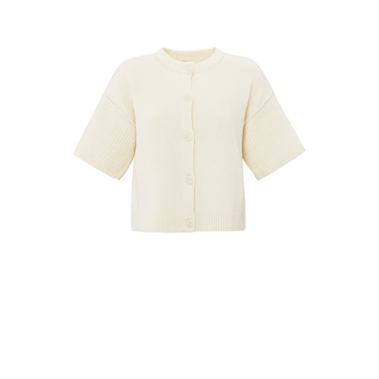 YAYA | Crèmekleurig vest met korte wijde mouwen en ronde hals - off-white knit - 01-010102-502