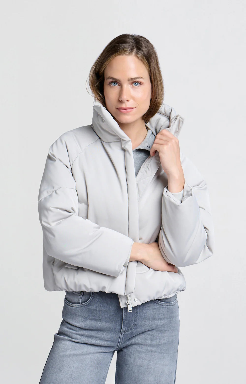 YAYA | cropped oversized puffer jacket with high collar and pockets - moonstruck grey - 02-001035-409