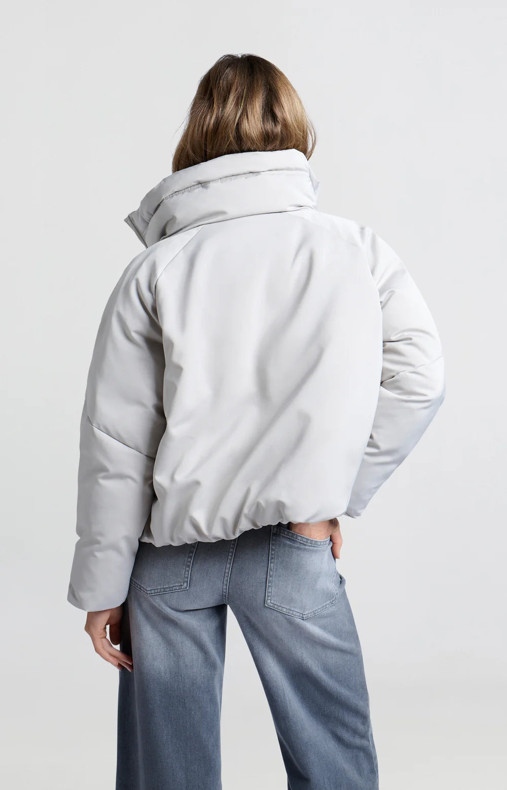 YAYA | cropped oversized puffer jacket with high collar and pockets - moonstruck grey - 02-001035-409