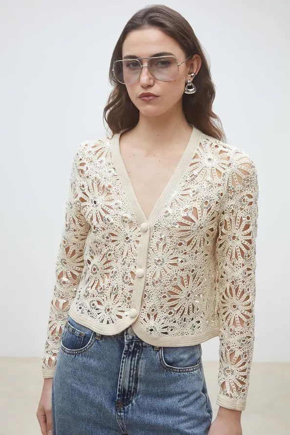 Suncoo Paris | Crochet And Sequin Cardigan