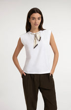 YAYA | Double Layer Sleeveless Top Scarf Slate Black Brown Dessin