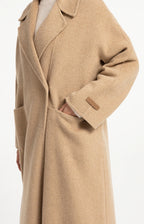 YAYA | Extra Long Wool Blend Coat Oversized Fit Cornstalk Brown Melange
