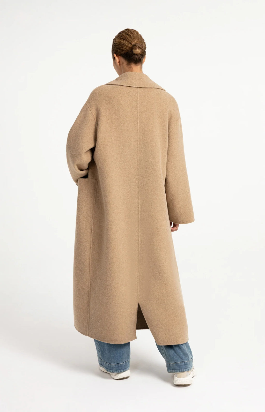 YAYA | Extra Long Wool Blend Coat Oversized Fit Cornstalk Brown Melange