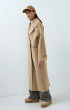 YAYA | Extra Long Wool Blend Coat Oversized Fit Cornstalk Brown Melange