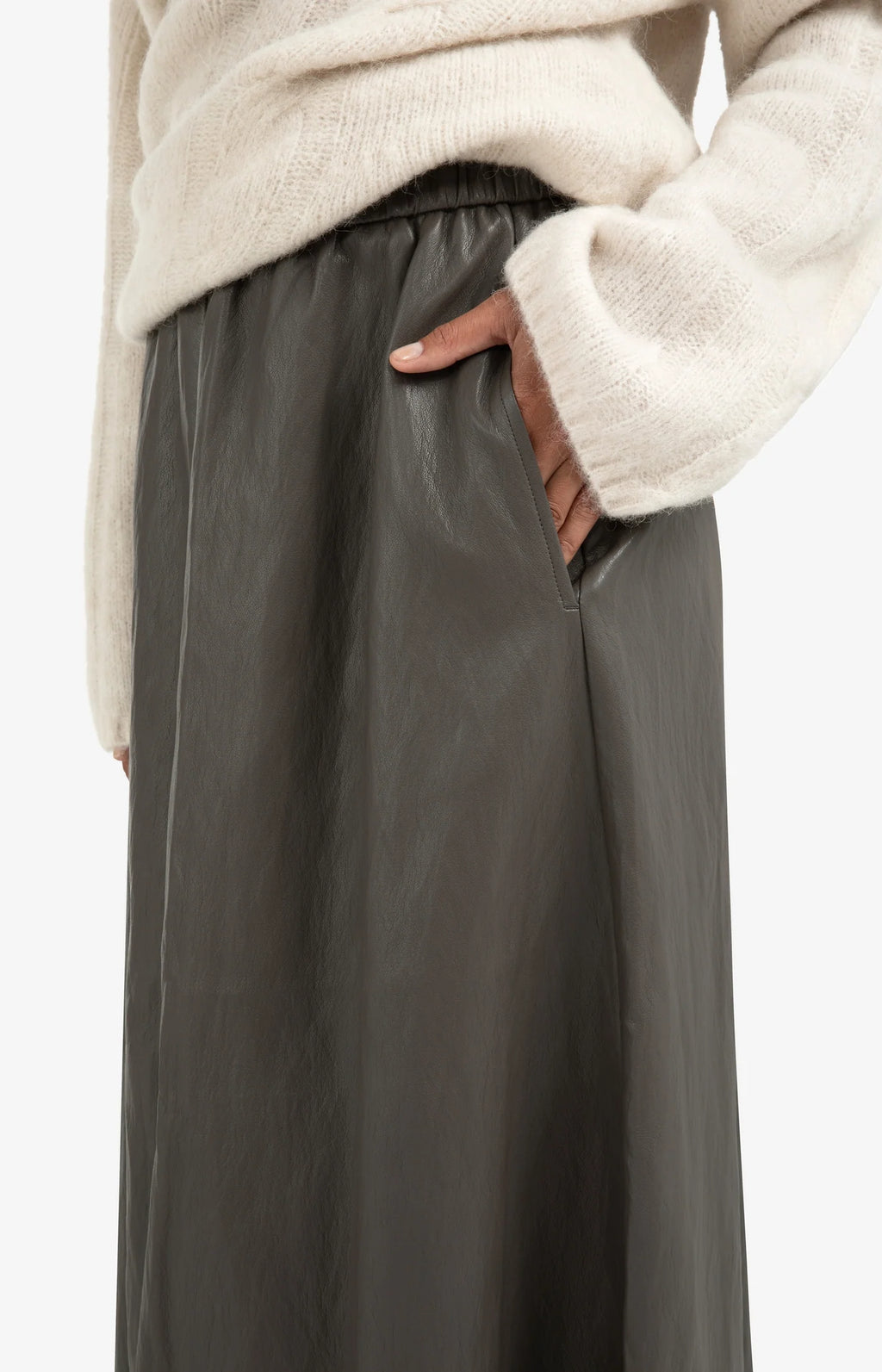 YAYA | Faux Leather A-Line Skirt Dark Taupe Grey